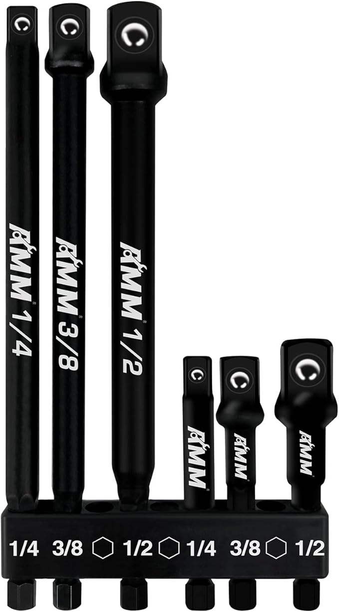 AMM 6-Piece Impact Grade Socket Adapter Set, 3-Inch & 6-Inch Power Drill Socket Driver Adaptor, 1/4", 3/8", 1/2" Hex Shank Adapt Your Power Drill To High Torque Impact Wrench
