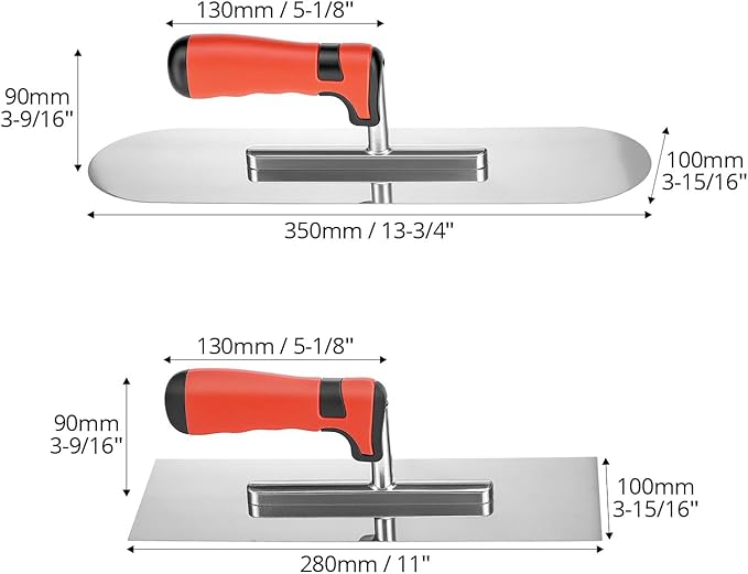 QWORK Concrete Tools Set, Stainless Steel Flat Finishing Trowel (11" x 4") & Pool Trowel (14" x 4") for Concrete, Cement, Drywall Projects