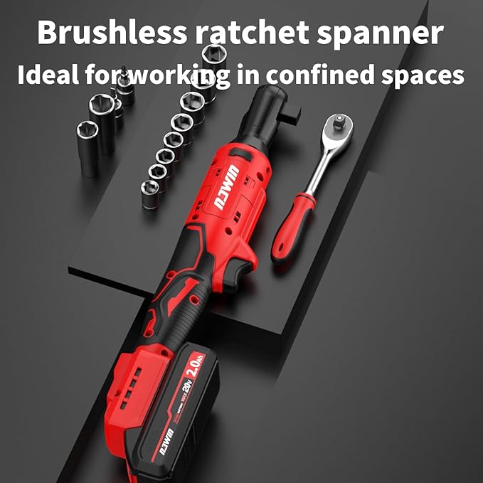 NAWIN 3/8" Cordless Ratchet Wrench,Brushless Motor,Electric 20V Ratchet with Two Battery And Charger, 60 Ft-lbs, Power Ratchet Tool Kit