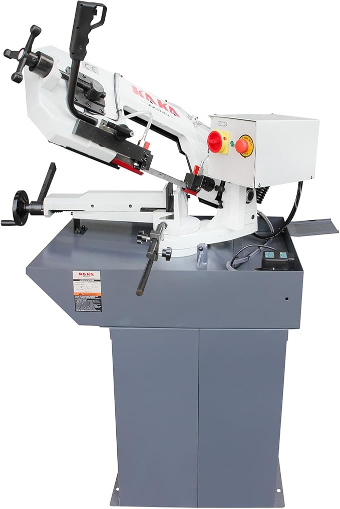 KAKA Mitering Metal Band Saw with 7.8 inch x 4.7 inch Cutting |45° Miter Angle, 1.1HP Motor for Steel and Aluminum, Auto Shut-Off Safety | BS-75G with Coolant System