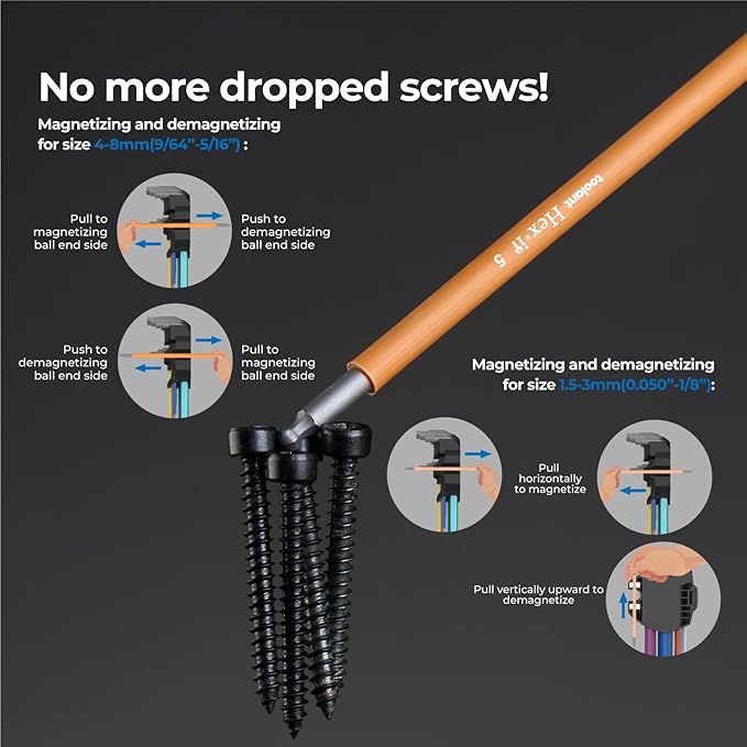 Metric Allen Wrenches Sets 9pcs, Extra Long Arm Allen Key Set with Ball End, Crafted Hex Key Set with Color Coded Sleeves, Unique Patented Holder Design for Magnetizing and Demagnetizing
