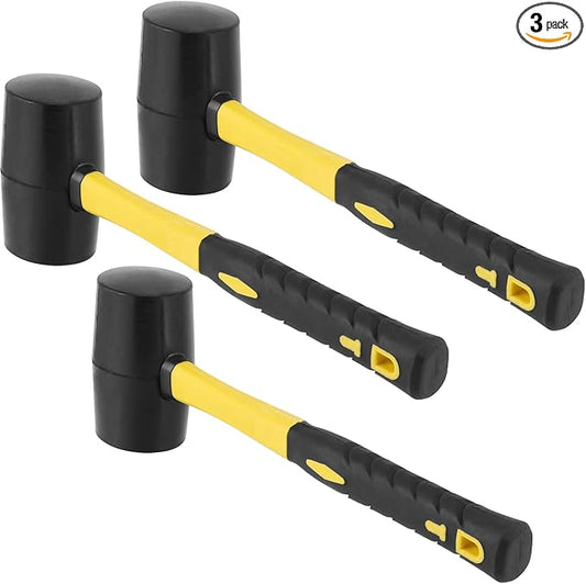 3 PCS 16 OZ Black Rubber Mallet Hammer, Rubber Mallet with Non Slip Handle for Camping, Woodworking and Flooring