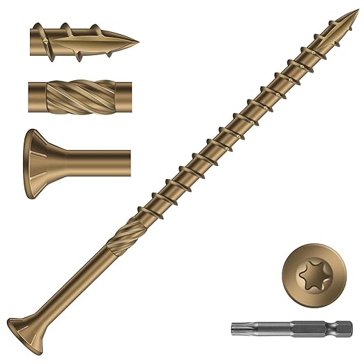 #10 x 3-1/2" Deck Screws (51Pcs) 1lb. Carbon Steel, Yellow, Flat Head, Rust Resistant epoxy Coated, with T25 Star Bit