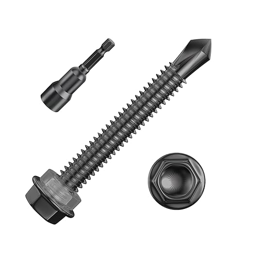(150Pcs) #14×1-1/2" Black Hex Washer Head Self Drilling Screws, 410 Stainless Steel Metal SheetScrews，TEK Screws, Sheet Metal Self Tapping Screws