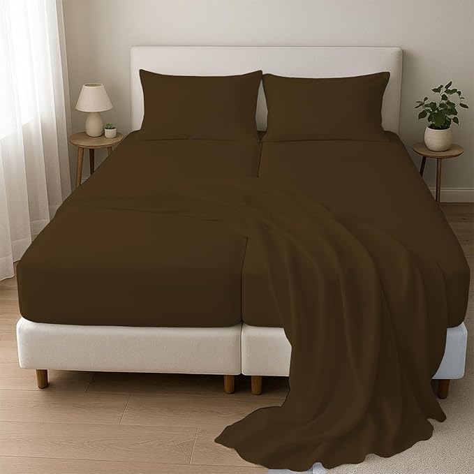 Split King Sheets for Adjustable Beds 5-Piece Split King Sheet Set, 800 Thread Count 100% Egyptian Cotton,18" Deep Pocket Adjustable Bed Sheets, Chocolate Solid