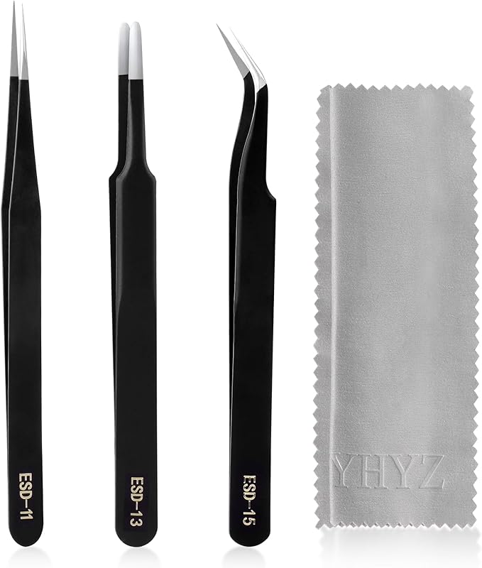 YHYZ 3PCS Precision Tweezers Set, Premium Stainless Steel Anti-Static ESD Tweezes, Suitable for Tweezers, for Craft, Electronic, Soldering, Model, Hobby, Jewelry Making Laboratory