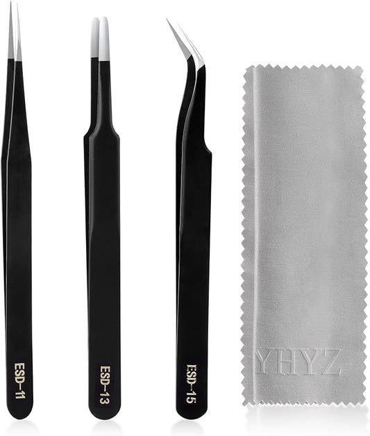 YHYZ 3PCS Precision Tweezers Set, Premium Stainless Steel Anti-Static ESD Tweezes, Suitable for Tweezers, for Craft, Electronic, Soldering, Model, Hobby, Jewelry Making Laboratory