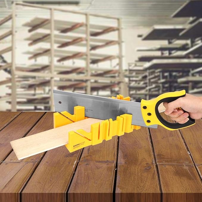 Mitre Box and Saw Set, 12 inch ABS Plastic Multiple Angle Clamping Mitre Box with 14 inch Back Saw for Woodworking