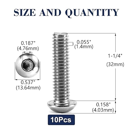 5/16-18 x 1-1/4" Button Head Socket Cap Bolts Screws, 10Pcs 304 Stainless Steel 18-8, Allen Hex Drive, Bright Finish by SG TZH(with Hex Spanner)