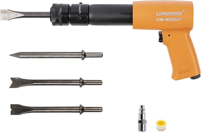 UW-AH250P Long Barrel Air Hammer Kit with Quick Change Retainer and 4 Chisels, 3-5/8 Inch Stroke, 2200 BPM, Light weight (AH250P - Long Barrel)