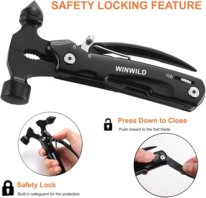MultiTool Mini Emergency Hammer, Unique Christmas Gifts for Dad Men Women, Cool Stocking stuffers for Camping Hiking Household