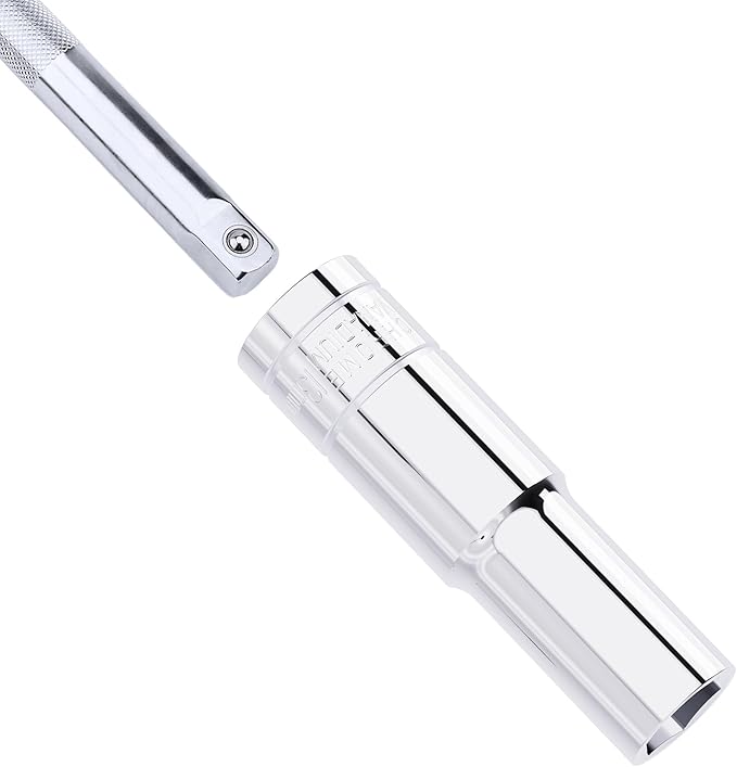 13mm Deep Socket, 1/2 Inch Drive, 6 Point, Metric, Heat Treated CR-V Steel Sockets, Full Polishing, 3.1 Inch Length(1 PC)