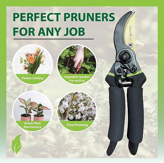 Garden Guru Soft Grip Garden Pruning Shears Scissors Clippers - Hardened Titanium Blades - Comfort Grips ??Heavy Duty Bypass Hand Pruners Branch Cutters - for Gardening Trimming Bushes Flowers Plants