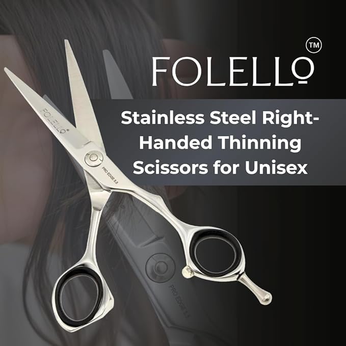 Stainless Steel Right-Handed Thinning Scissors for Unisex, Convex Blade, Adjustable Ball Bearing Screw ??Includes Cleaning Oil & Cloth ??5.5 Inch
