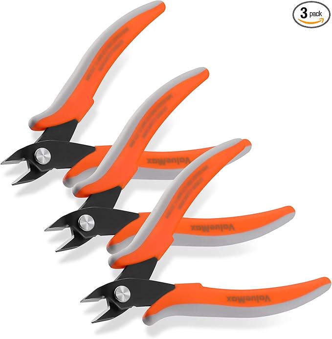 ValueMax Flush Wire Cutters, 3 Pack 5 Inch Precision Micro Cutter Anti-Slip Flush Cut Pliers, Diagonal Side Cutters for Electronics, Aluminum, Jewelry, 3D Printing, and Soft Copper Wire