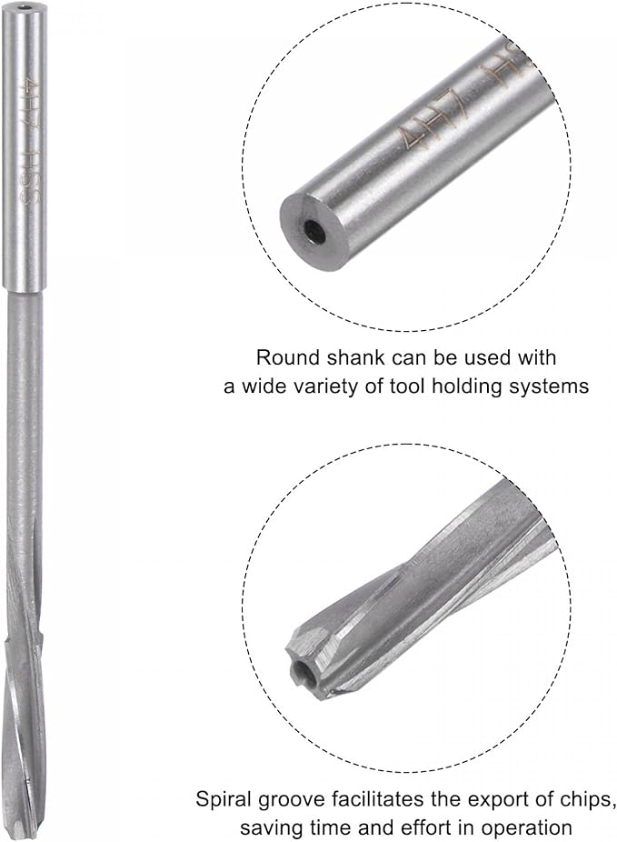 uxcell Chucking Reamers, 4mm H7 4241 High Speed Steel Spiral Flutes Lathe Machine Reamer Milling Cutter
