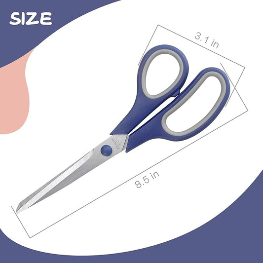 Scissors 8.5 Inch scissors all purpose Bulk Set of 3, Scissors for Office Home School Craft Supplies, Soft Comfort-Grip Right/Left Hand, Navy Blue, Pink, Brown