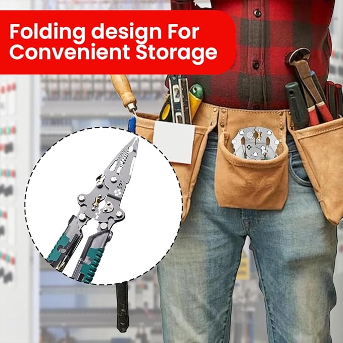 Saker 18-in-1 Folding Electrician Pliers, Multi-Function Professional Wire Stripper Tool with Voltage Tester Light, Built-In Screwdriver, Compact Electrical Pliers for Home DIY (2 PC)