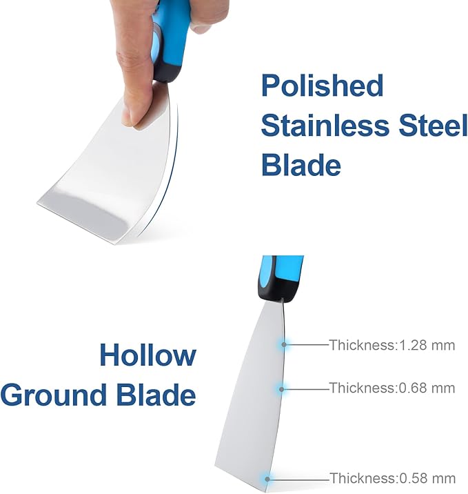 KEZERS Drywall Hand Tool Kit, 7 Pieces 3" 4" 5" 6" 8" 12" Stainless Steel Drywall Knife with Metal Hammer End, includes Putty Knife, Taping Knife, and 12" Mud Pan with Ergonomic Grip for Drywall Work