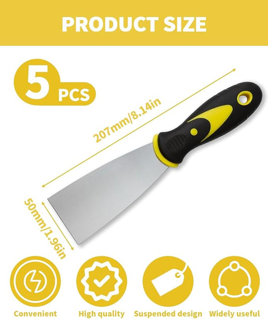 5 PCS Putty Knife, 2 Inch Spackle Knives, Stainless Steel Paint Scraper for Repairing Drywall, Removing Wallpaper, Mud, Plaster Scraping, Applying Putty