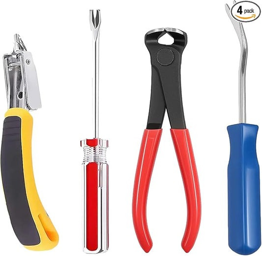 4 Pcs Staple & Nail Puller Tool Kit ??Upholstery Staple Remover, Tack Lifter, Nail Puller Pliers & Fastener Remover for Furniture, Floor, Wall, Wood, Car, Photo Frame