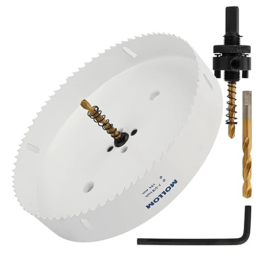Mollom (194mm | 7-5/8") HSS M42 with 8% Cobalt BI-Metal Hole Saw with 2 Pilot Drill Bits & Arbor Smooth Cutting for PVC,Drywall,Wood,Plastic,Gypsum Board,Rubber