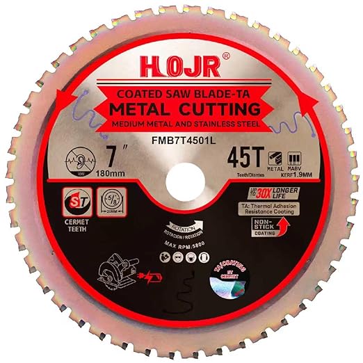 Dia 7"(180mm) 45-Tooth Arbor 20mm Metal Cutting Circular Saw Blade,for Steel and Stainless Steel,The Cutting Head uses a Special Anti-Heat Sticking Coating,FMB 7 inch 45-Tooth 20mm -TA