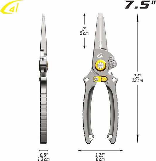 danco Aluminum 7.5??Precision Fishing Pliers with Stainless Steel Jaws, Cuts Braid with Ultra-Sharp Tungsten Carbide Side Cutter, Lockable, with Sheath, Perfect for Fresh & Saltwater