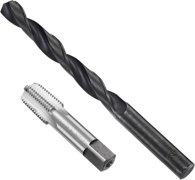 uxcell Tap and Drill Bit Set, 1/4-18 NPT Thread Tap & 7/16" Black Oxide Twist Drill Bit, Straight Flute Tap Tapping Threading Repair Tool Kit