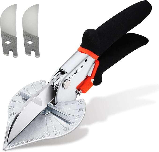 Miter Shears for Wood Trim, Adjustable 45 to 135 Degree Handheld Tool, Multi Angle, Multifunctional Trunking Shears for Moulding, Mitre Cutting, Quarter Round, Includes 2 Blades | LFXP3101S