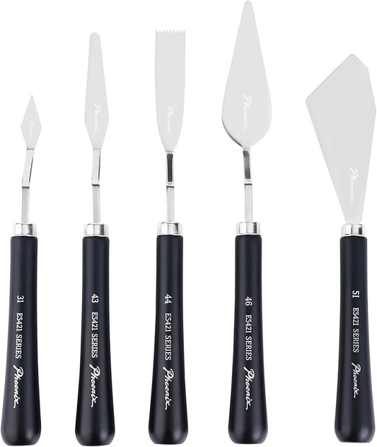 PHOENIX Flexible Palette Knife Set - 5 Pieces Stainless Steel Painting Knives, Art Knife with Wood Handle, Paint Spatula for Oil Acrylic Paint - Painting Tools for Artists