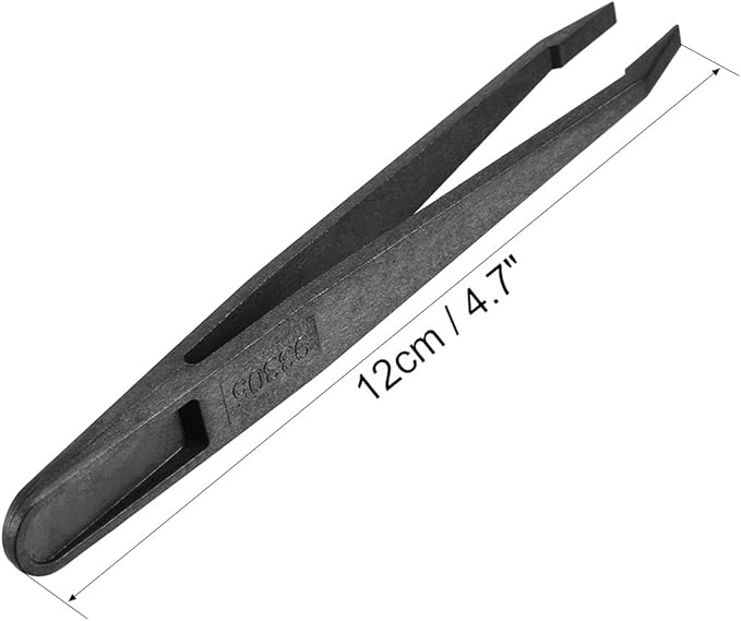 uxcell 93305 Plastic Anti-static Tweezers, Precision Slant Tip for Jewelry Craft DIY Beauty Electronics Repair Tool Black 10 Pcs