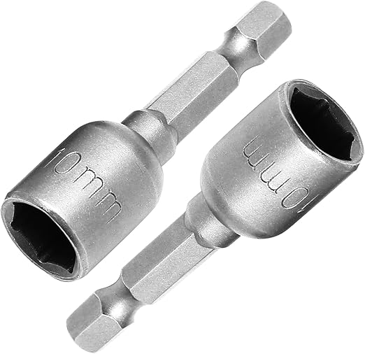 2PCS 10mm Nut Driver, 1/4" Magnetic Impact Driver Bit Set,1/4" Hex Shank Quick-Change Power Nut Driver for Electric Drill