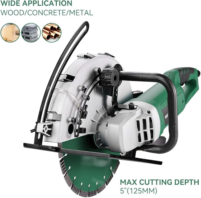 Hoteche 14-Inch Electirc Concrete Saw - 2600W Multifunctional Cut-off Saw with Diamond Cutting Blade for Masonry, Mentalworking and Woodworking