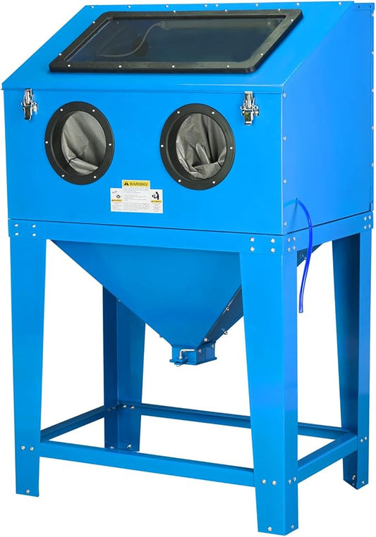 90 Gallon Sandblasting Cabinet,40-80PSI Sand Blasting Cabinet with Glass Viewing Windows/LED Light, Heavy Duty Sand Blaster with 4 Nozzles & Blasting Gun for Paint, Rust Removal Blue