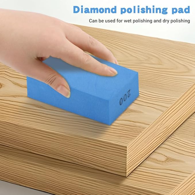 6 Pack Diamond Polishing Pads, Sanding Blocks, Tile Tools Foam Backing Diamond Sanding Pads Grit 60,100,200,400,600,1000 for Tile Glass Ceramic Wood Marble Metal
