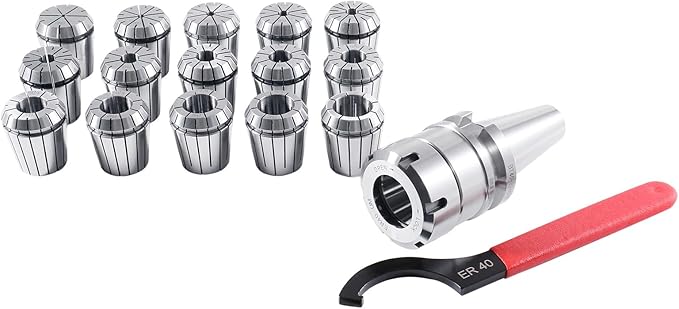 Accusize Industrial Tools BT40 Shank + 15 Pcs ER40 Collet Set + Wrench in Fitted Strong Box, BT40-ER40