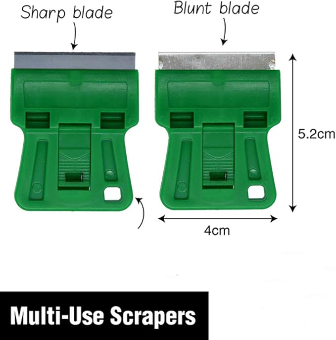 1.5 inches High Visibility Mini Razor Blade Scraper Glass Scraper Green Paint Window Scraper With 5 Metal Scraper Razor Blades 5 Dual Plastic Double Edge Razor Blades Removing Decal Stickers