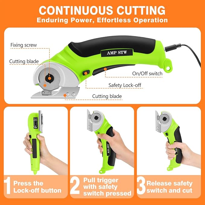 Cordless Electric Fabric Scissors, Power Rotary Cutter,Cardboard Box Heavy Duty Scissor, Rechargeable Sewing Shears (With Storage Box)