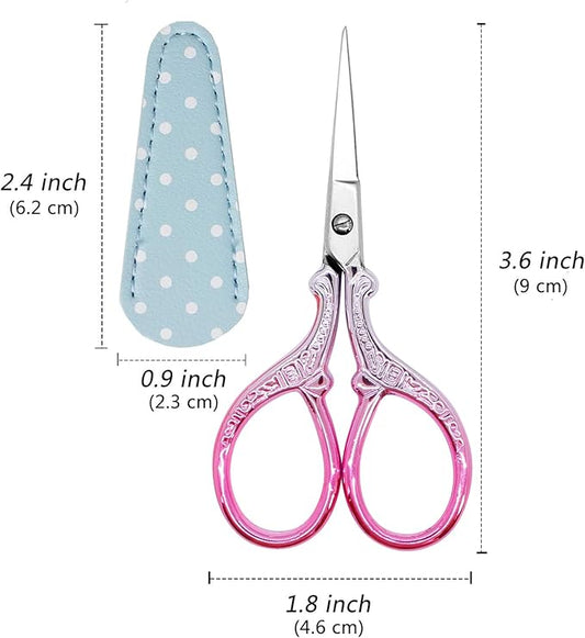 3.6Inch Little Scissors Sewing Scissors with Leather Scissor Cover Stainless Steel Sharp Tip Craft Scissor for Embroidery Craft Needlework Artwork Cross Stitch DIY Thread