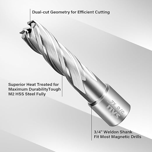 SALI 2 pcs Annular Cutter Diameter 1-1/4 Inch with Weldon Shank 3/4" (with 2 Flats) Cutting Depth 2" Mag Drill Bit for Magnetic Drill Press HSS Fully Ground Drill with One 1/4"*4" Pilot Pin