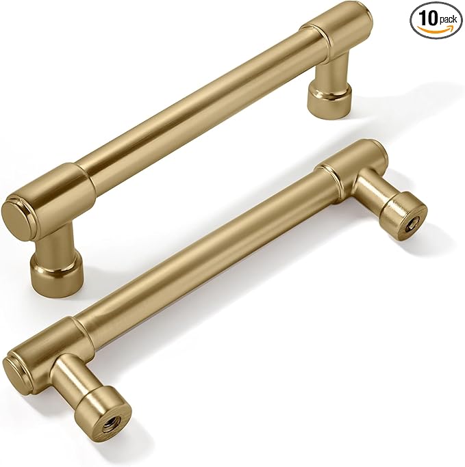 khtumeware 10 Pack 3-1/2 Inch Center to Center Champagne Bronze Cabinet Pulls Satin Brass Cabinet Handles Gold Kitchen Cabinet Hardware for Cupboard Drawer Pulls Dresser Handle