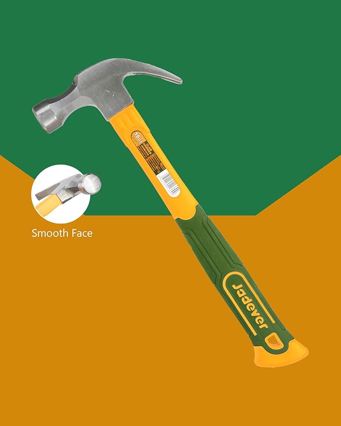 16oz Claw Hammer, Curved Rip Claw, Shock Absorbing Handle, Drop Forged & Heat Treated, Fit for Woodworking/Clamping/Drilling