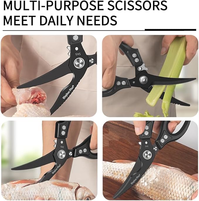 Professional 10-Inch Heavy-Duty Kitchen Shears ??Ultra-Sharp Stainless Steel Scissors for Cutting Meat, Poultry, Fish, Herbs & Vegetables (Black)
