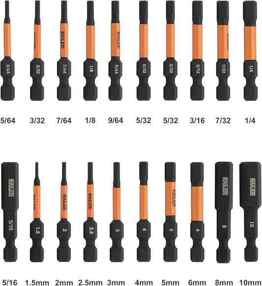 Allen Wrench Hex Bit Set - Railer 2 Inch Impact Driver 20pc Hex Bit Set With A Bit Holder & Carabiner. Premium S2 Steel, Ideal For Furniture Screws