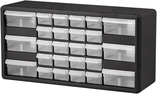 Akro-Mils 26-Drawer Plastic Drawer Storage Cabinet for Garage Organization, Bead Organizer, Building Bricks Storage, Teacher Toolbox, Makeup Organizer, 20" W x 6" D x 10" H, 10726 Black