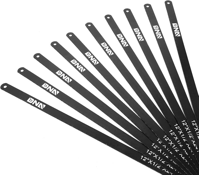 DNA Motoring TOOLS-00108 Replacement Hacksaw Blade, [Pack of 10], 12 inches Heavy-Carbon Steel Replacement Blade w/ 24 TPI, Powder Coated Surface Finish