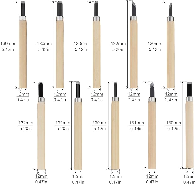 OriGlam 10pcs Professional Wood Carving Chisel Set - Carbon Steel Woodworking Tools, Power Grip Chisels Great for Carving and Woodworking