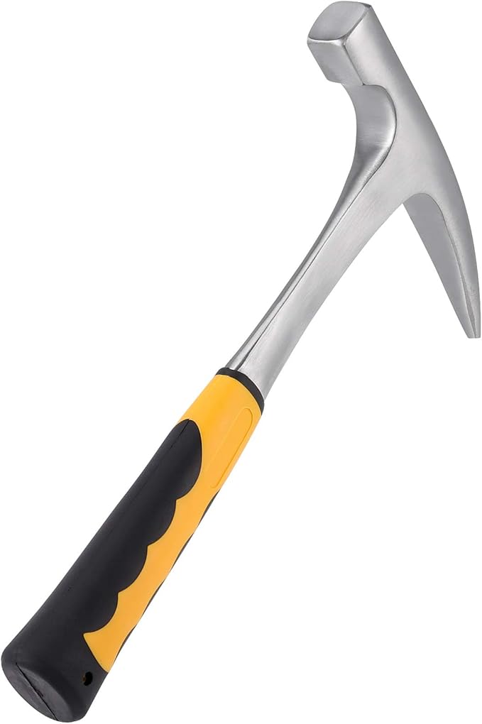 32 OZ 11.8 Inches Rock Pick Hammer with Skid Handle, All Steel Drop Forged Masonry Hammer, Geologist Hammer with Pointed Tip and Non-Slip Shock Absorbing Grip for Mining
