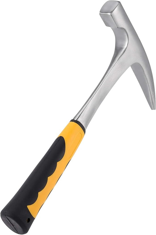 32 OZ 11.8 Inches Rock Pick Hammer with Skid Handle, All Steel Drop Forged Masonry Hammer, Geologist Hammer with Pointed Tip and Non-Slip Shock Absorbing Grip for Mining